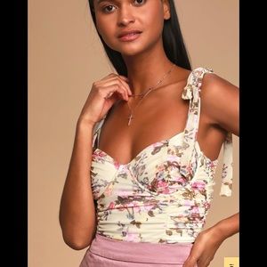Flirty & Flourishing Cream Floral Ruched Bodysuit